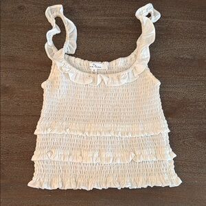 Love Tree Cream Smocked Ruffle Tank